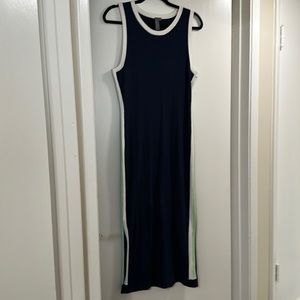 Sweaty Betty Navy Ribbed MIDI with green side detail and slit